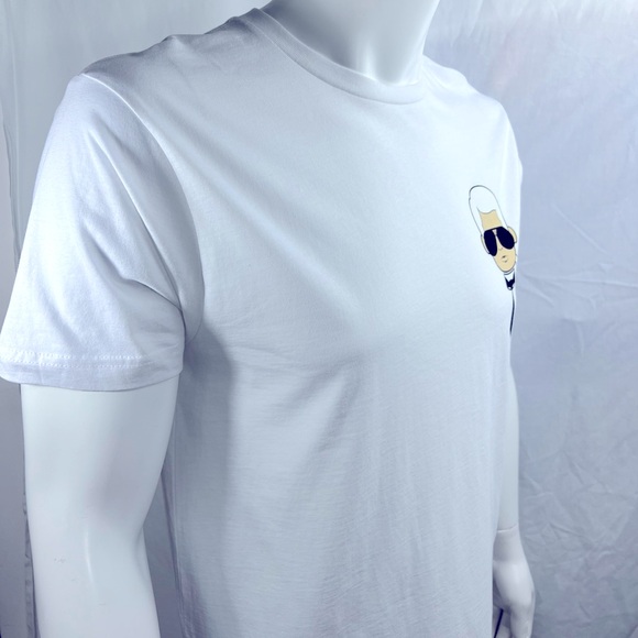KARL LAGERFELD PARIS, WHITE TEE SHIRT, 100% COTTON, UNISEX, LARGE SIZE - Picture 2 of 16